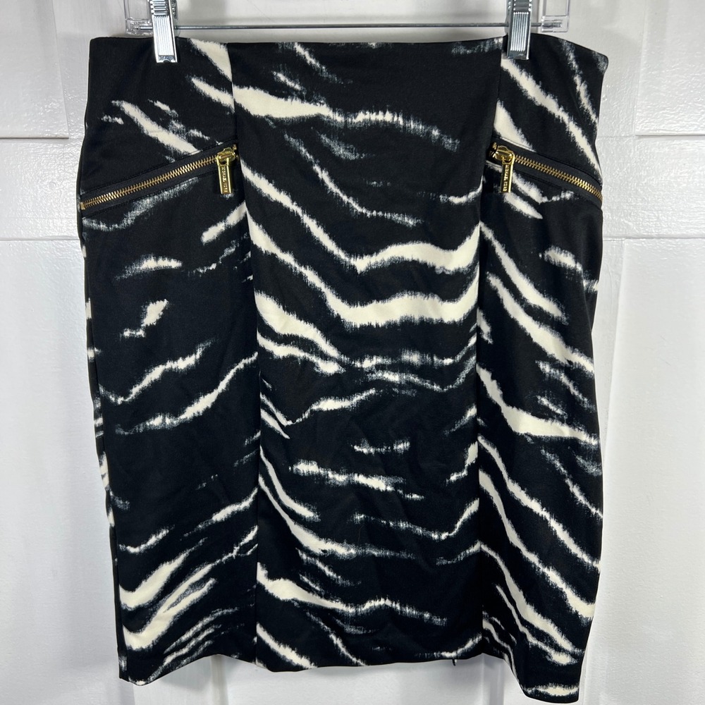 Michael Kors Zebra Print Pencil Skirt Black White Gold Zip Size 14